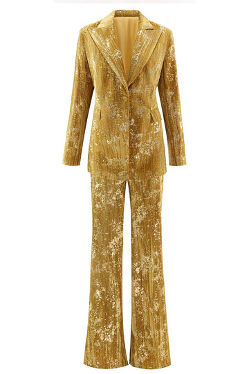 Glittrande Gul Peak Kavajslag 2 Delade Kvinnor Bal Kostymer med Ärmar